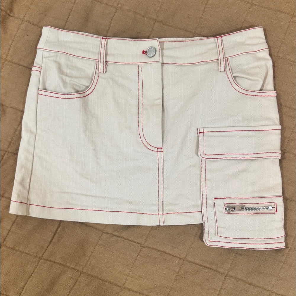 BY.DYLN TYLER SKIRT | Cream Mini Skirt with Red Stitching **matching vest avail